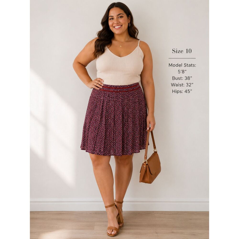 Banana Republic Pleated Skirt Size 10 NWT Red Geometric A-Line